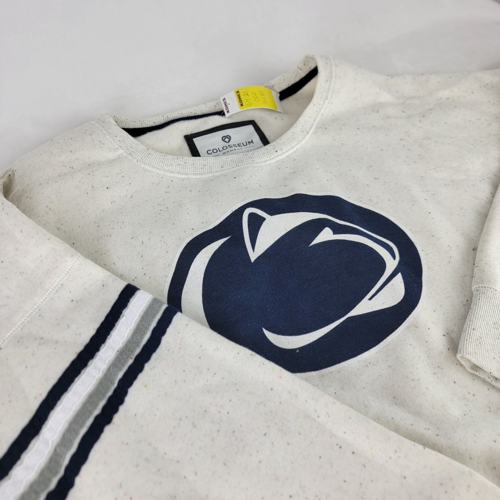 Colosseum Penn State Nittany Lions Cream Speckled Pullover Crew Sweatshirt XL